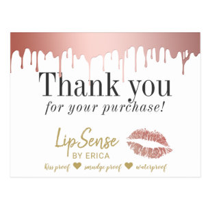 LipSense Distributor Rose Gold Dripping Thank You Postcard
