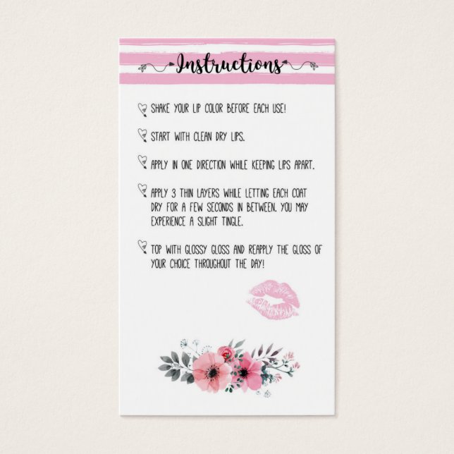 Lipsense Intructions card (Front)