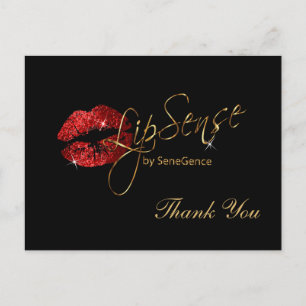 Lipsense Red Glitter Lips on Black Postcard