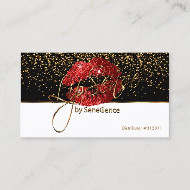 Lipsense Red Glitter Lips On White and Black Business Card (Front)