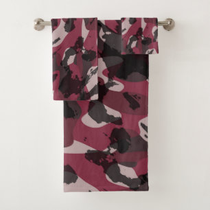 Lipstick and Dark Mauve camo abstract Bath Towel Set