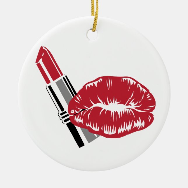 Lipstick and Lips Ceramic Ornament (Front)