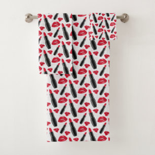 Lipstick And Lips Polka Dot Pattern Bath Towel Set