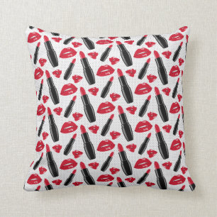 Lipstick And Lips Polka Dot Pattern Cushion