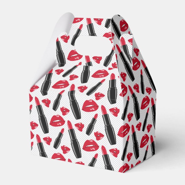 Lipstick And Lips Polka Dot Pattern Favour Box (Front Side)