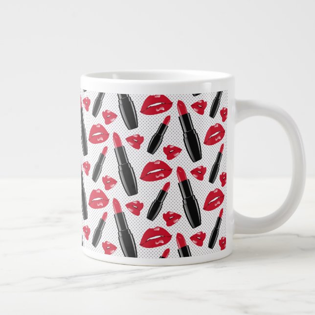 Lipstick And Lips Polka Dot Pattern Large Coffee Mug (Right)
