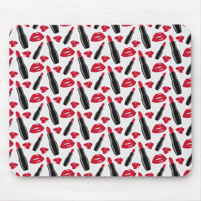 Lipstick And Lips Polka Dot Pattern Mouse Pad (Front)