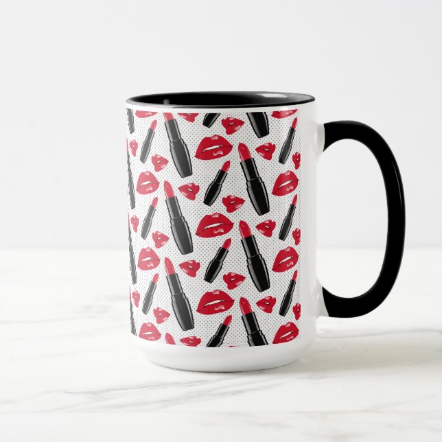 Lipstick And Lips Polka Dot Pattern Mug (Right)