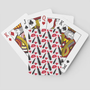 Lipstick And Lips Polka Dot Pattern Playing Cards