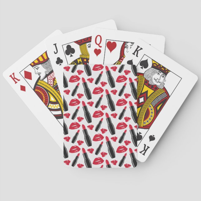 Lipstick And Lips Polka Dot Pattern Playing Cards (Back)