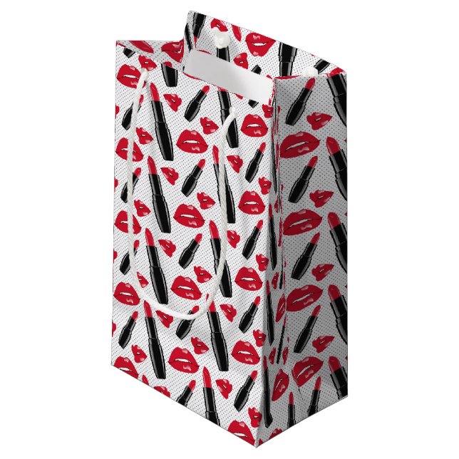Lipstick And Lips Polka Dot Pattern Small Gift Bag (Front Angled)