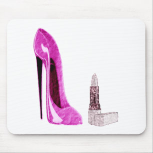 Lipstick and Pink Stiletto Shoe Art Mouse Pad
