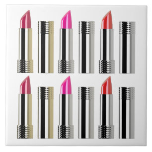 Lipstick beauty cosmetics chrome pink red ceramic tile