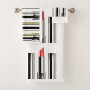 Lipstick beauty white chrome red pink striped  bath towel set