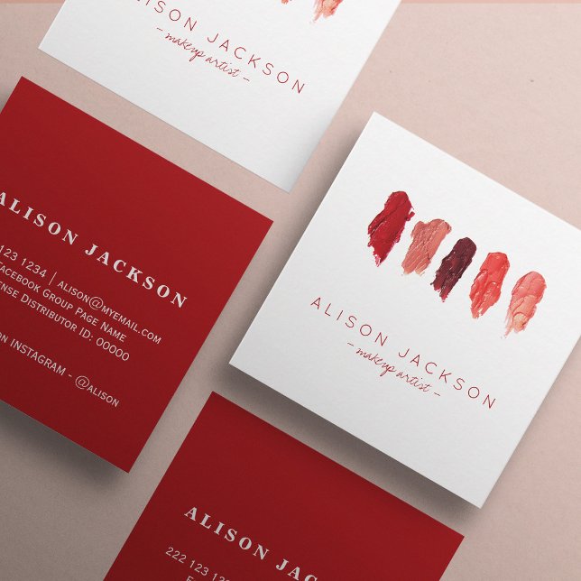 Lipstick colours swatches ruby red makeup artist square business card (Creator Uploaded)