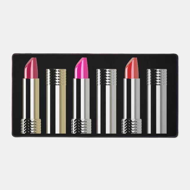 Lipstick cosmetic beauty red pink chrome desk mat (Front)