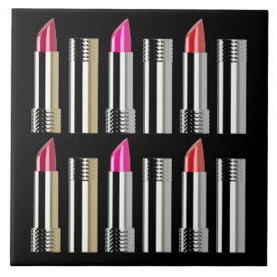 Lipstick cosmetic makeup chrome pink red ceramic tile