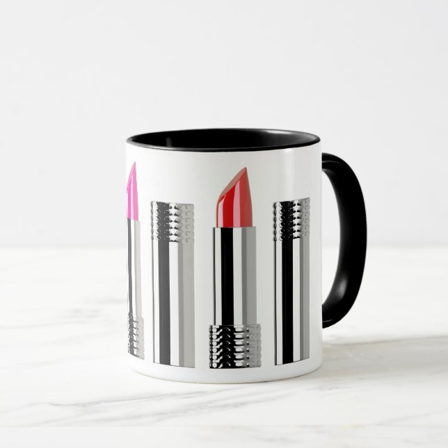Lipstick cosmetologist beauty pink red chrome mug (Front Right)