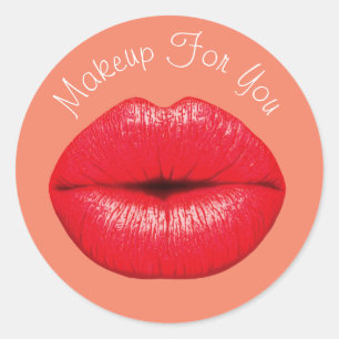 Lipstick design makeup business branding classic round sticker
