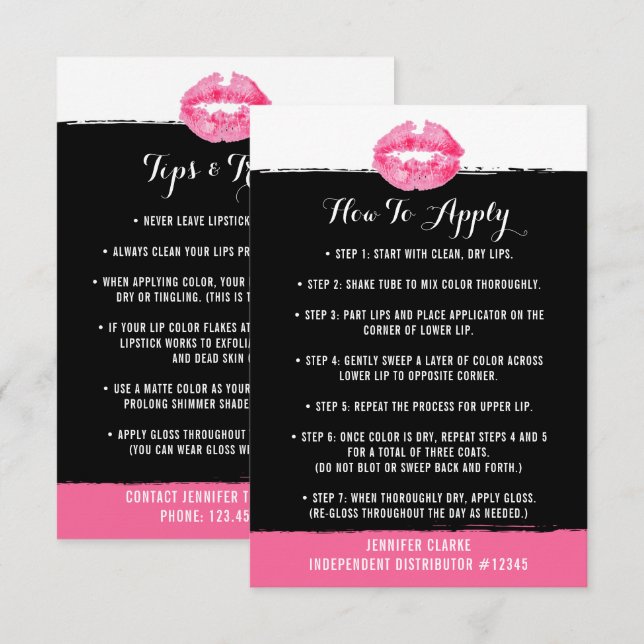 Lipstick Distributor Application / Tips Card (Front/Back)