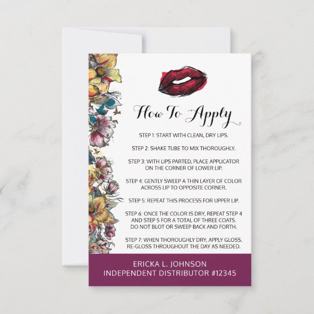 Lipstick Distributor Application / Tips Card (Front)