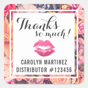 Lipstick Distributor Floral Kiss Thank You Label