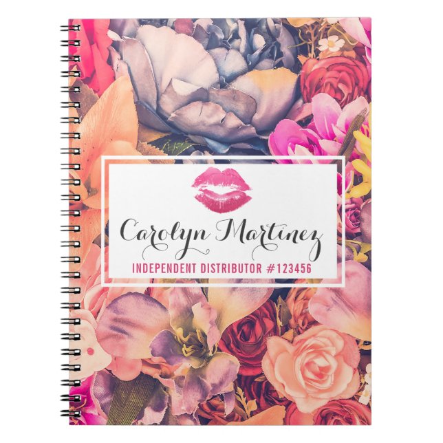 Lipstick Distributor Floral Lips Kiss Personalised Notebook (Front)