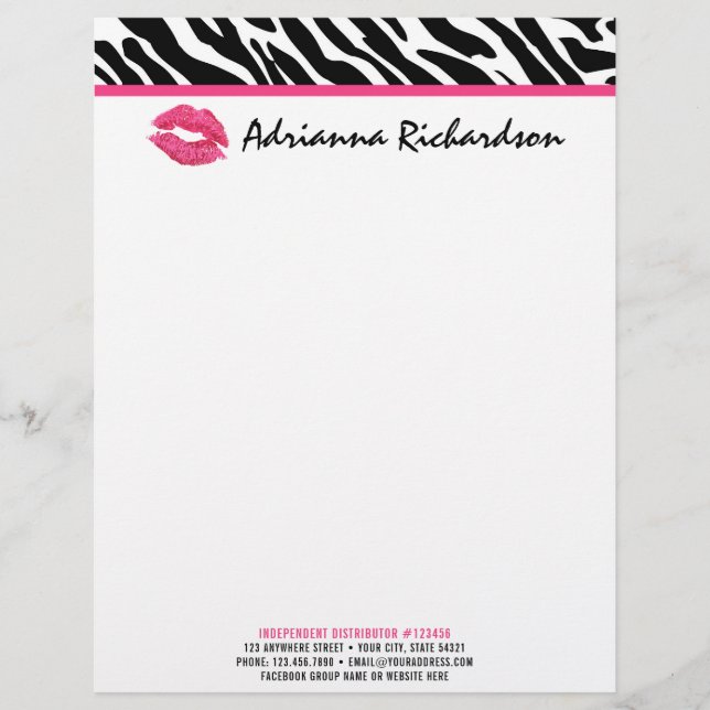Lipstick Distributor Marketing Zebra Kiss Lips Letterhead (Front)