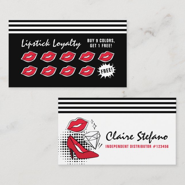 Lipstick Distributor Modern Glamour Loyalty Stamp Card (Front/Back)
