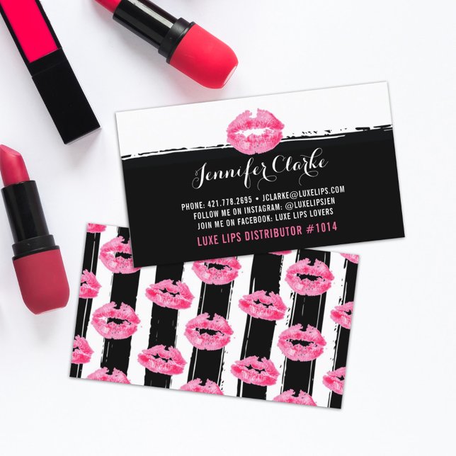 Lipstick Distributor Pink Lips Kiss Plain Back Business Card (Creator Uploaded)