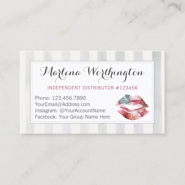 Lipstick Distributor Watercolor Kiss Loyalty Stamp Card (Front)