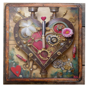 Lipstick Flowers Heart Steampunk Series Ceramic Tile