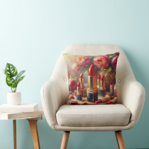 Lipstick & Flowers Impressionistic Painting Cushion