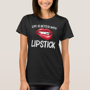 Lipstick For Women Girls Lip Biting Red Lips Make T-Shirt