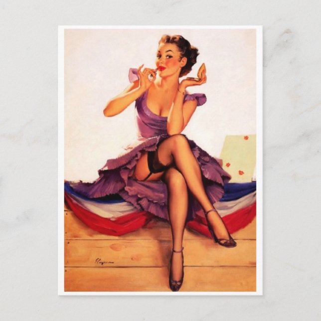 Lipstick Girl Pin Up Postcard (Front)