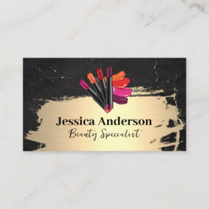 Lipstick   Gold Brushed   Black Marble Business Card