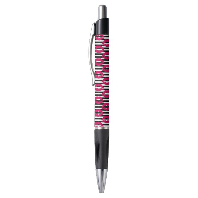 Lipstick Kiss B&W Striped Pattern (Top (Vertical))