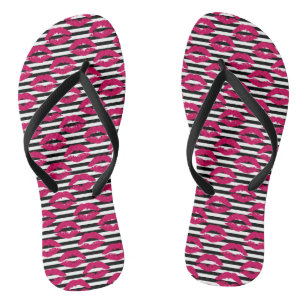 Lipstick Kiss B&W Striped Pattern Thongs