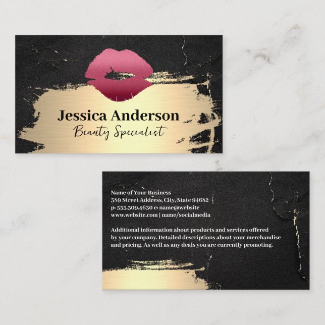 Lipstick Kiss | Gold Brushed | Beauty Business Card (Front/Back)