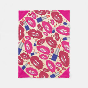 Lipstick Kiss Pattern Fleece Blanket