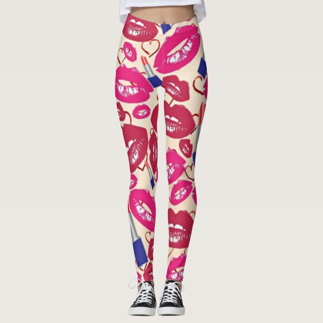 Lipstick Kiss Pattern Leggings (Front)