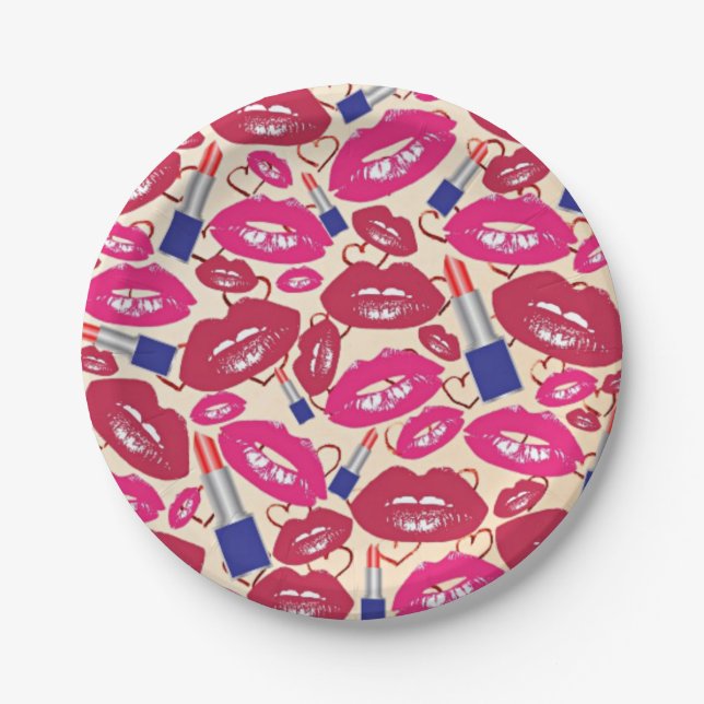 Lipstick Kiss Pattern Paper Plate (Front)