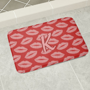 Lipstick Kiss Pattern Red and Pink Lips Bath Mat