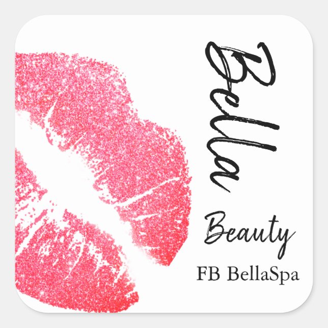 Lipstick kiss pink lip stain white beauty spa square sticker (Front)