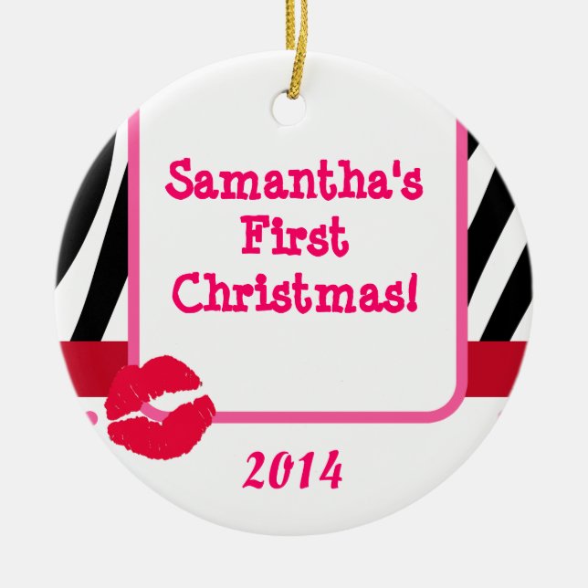 Lipstick Kiss Print Personalised Name Ornament (Front)