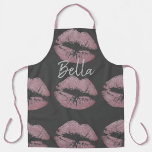 Lipstick kiss print pink and grey cute apron