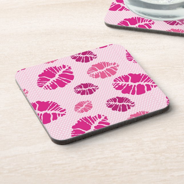 Lipstick Kiss Shape Print Pattern Coaster (Left Side)