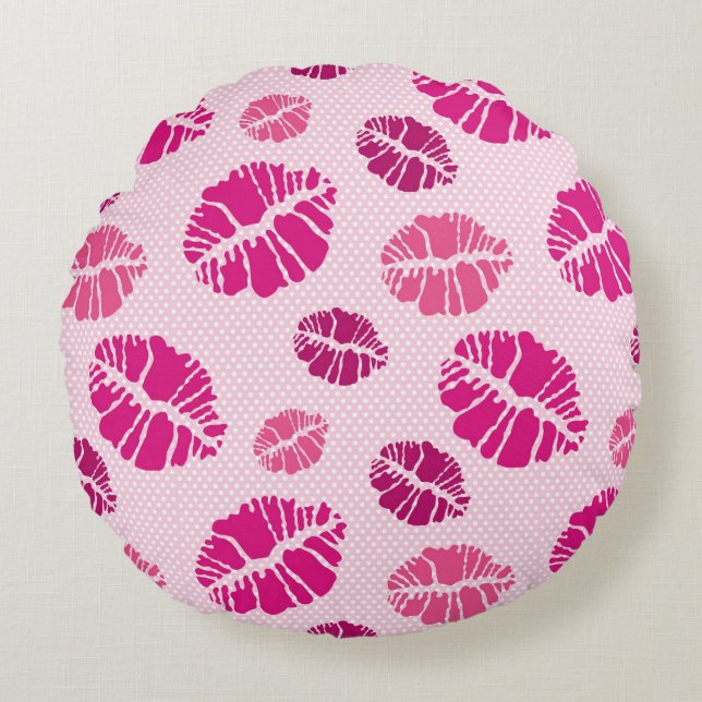 Lipstick Kiss Shape Print Pattern Round Cushion (Front)