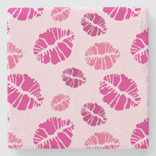 Lipstick Kiss Shape Print Pattern Stone Coaster