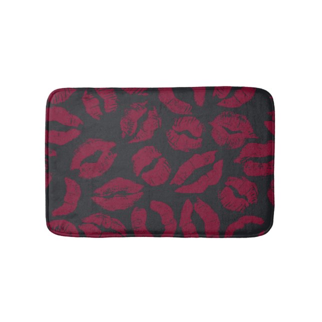Lipstick Kisses: Dark Red Imprints Bath Mat (Front)